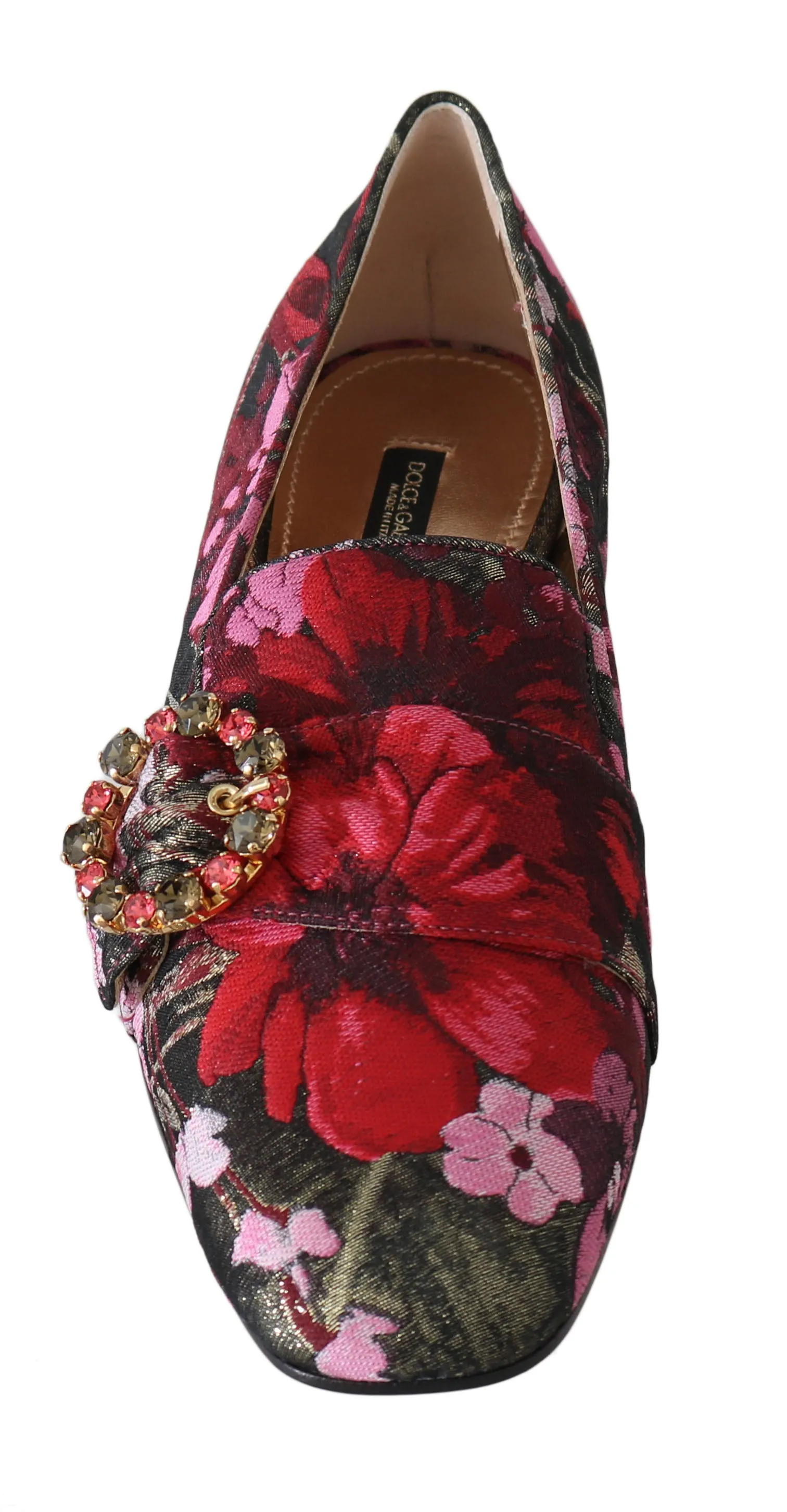 Gold Red Brocade Crystal Loafers