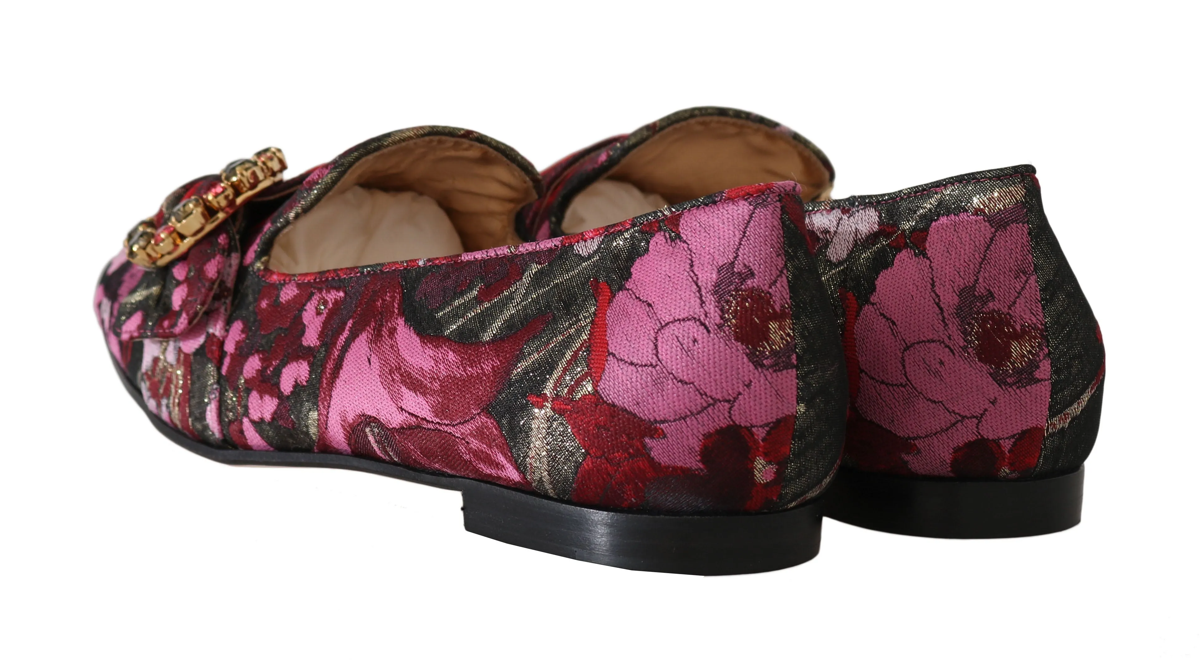 Gold Red Brocade Crystal Loafers