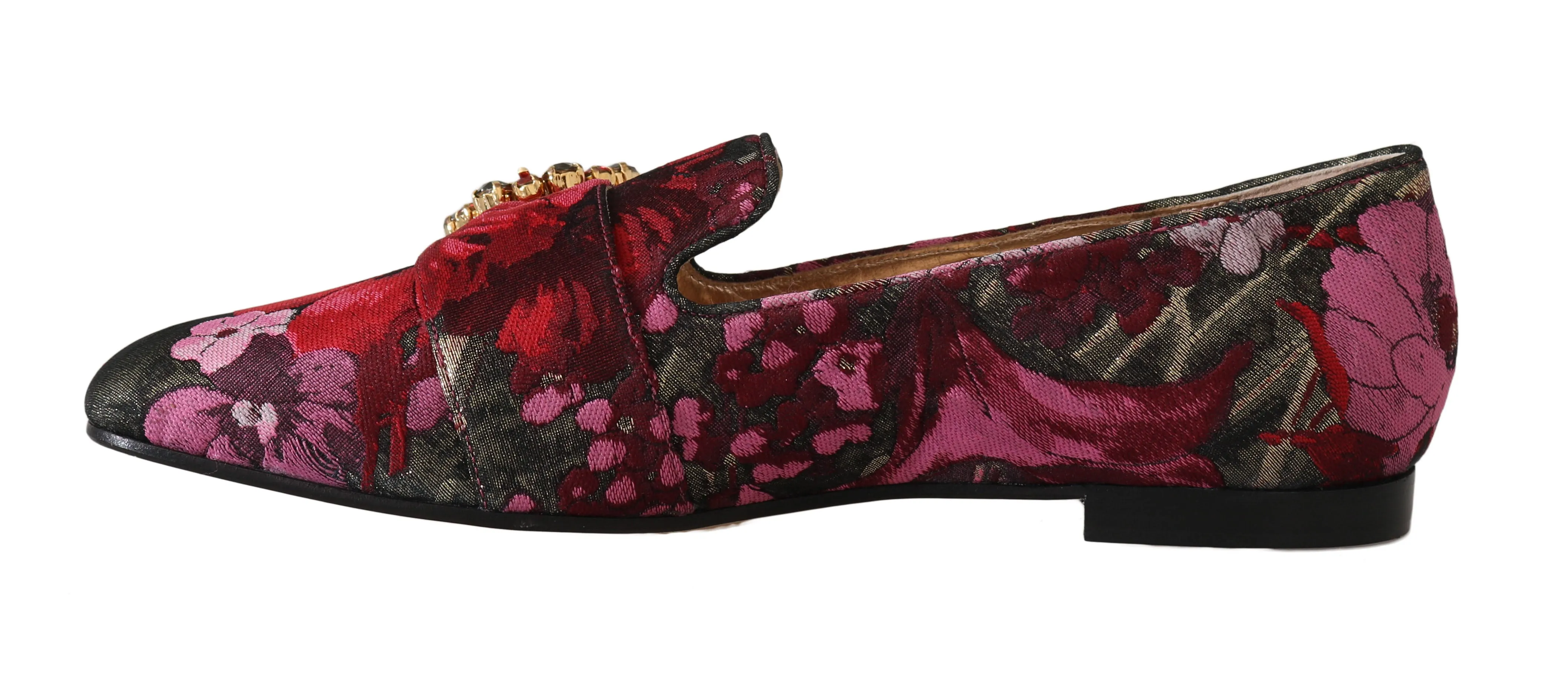 Gold Red Brocade Crystal Loafers