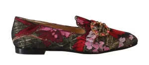 Gold Red Brocade Crystal Loafers