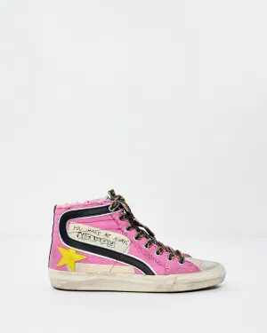 Golden Goose Pink Fabric Leopard Print Laces High Top Sneakers - 37