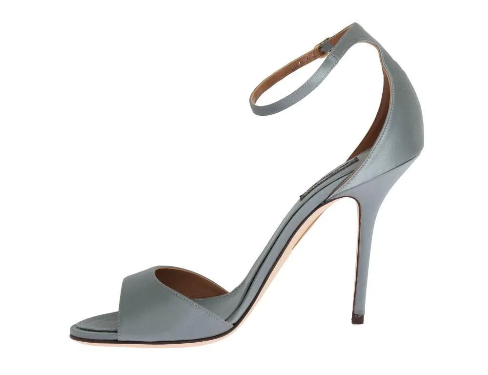 Gray Satin Ankle Strap Heels Pumps