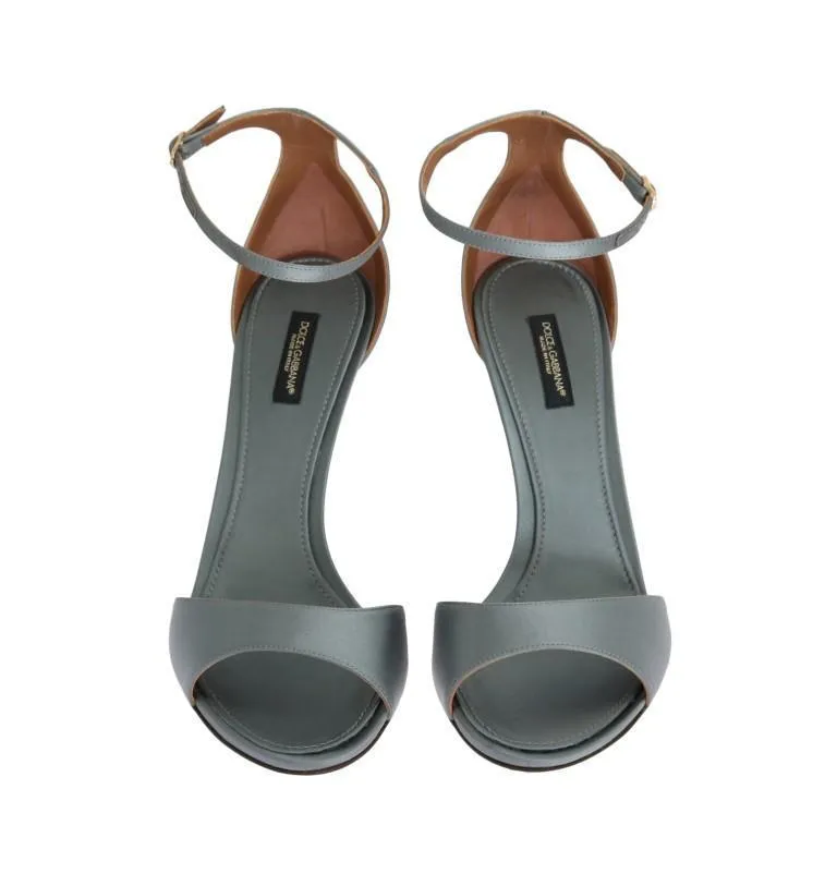 Gray Satin Ankle Strap Heels Pumps