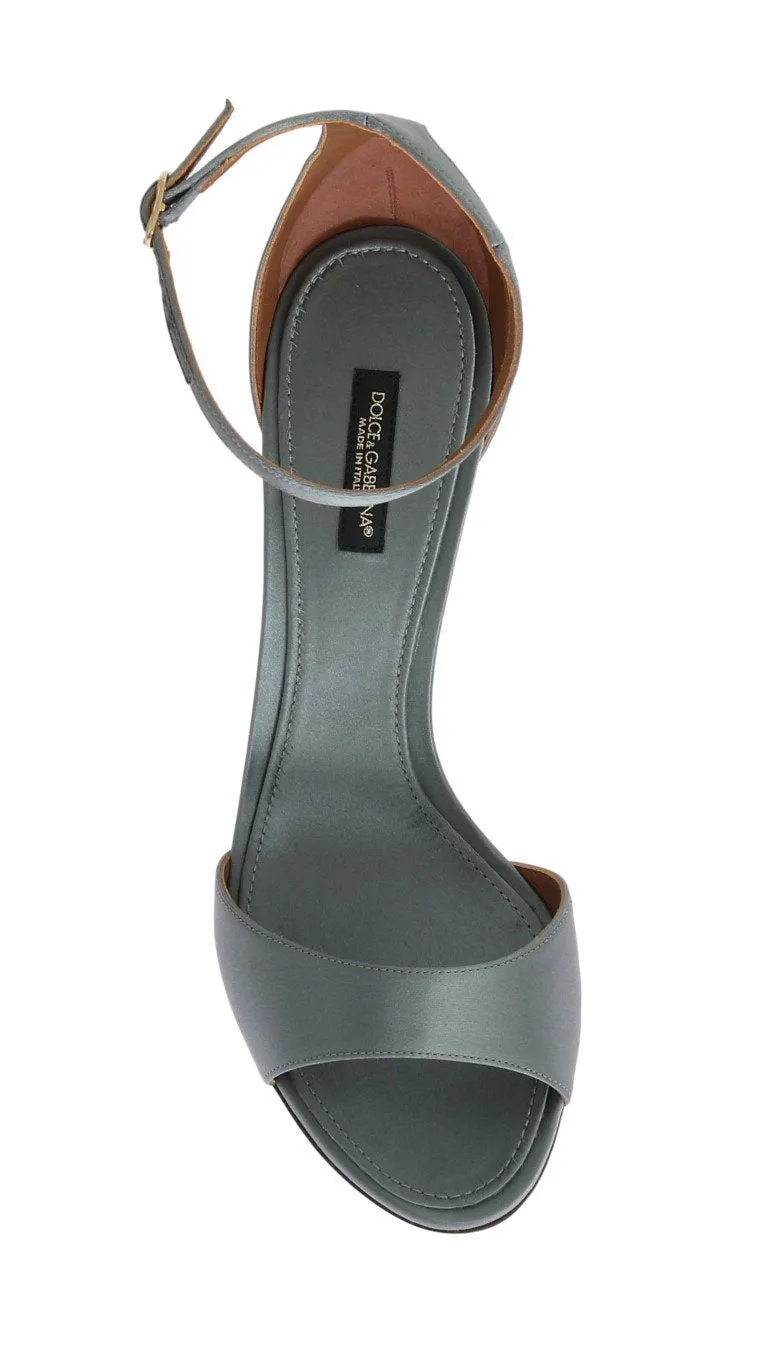 Gray Satin Ankle Strap Heels Pumps