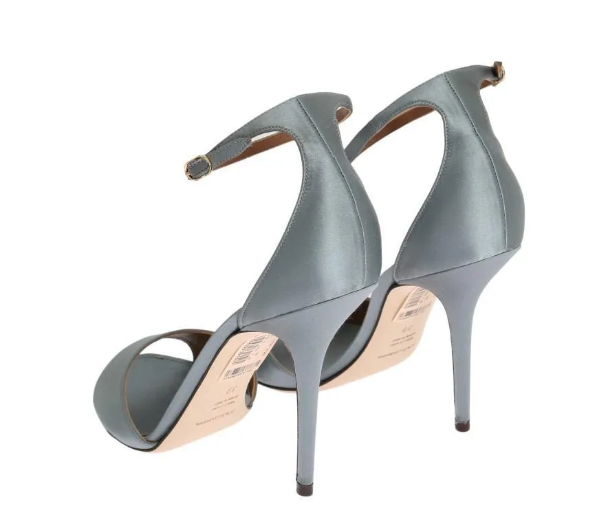 Gray Satin Ankle Strap Heels Pumps