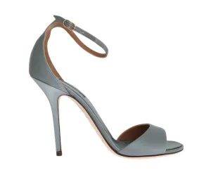 Gray Satin Ankle Strap Heels Pumps