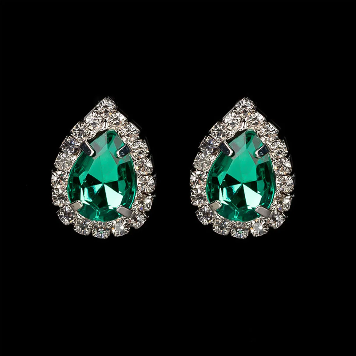 Green & Cubic Zirconia Pear Statement Necklace & Stud Earrings