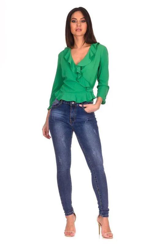 Green Frill Detailed Top