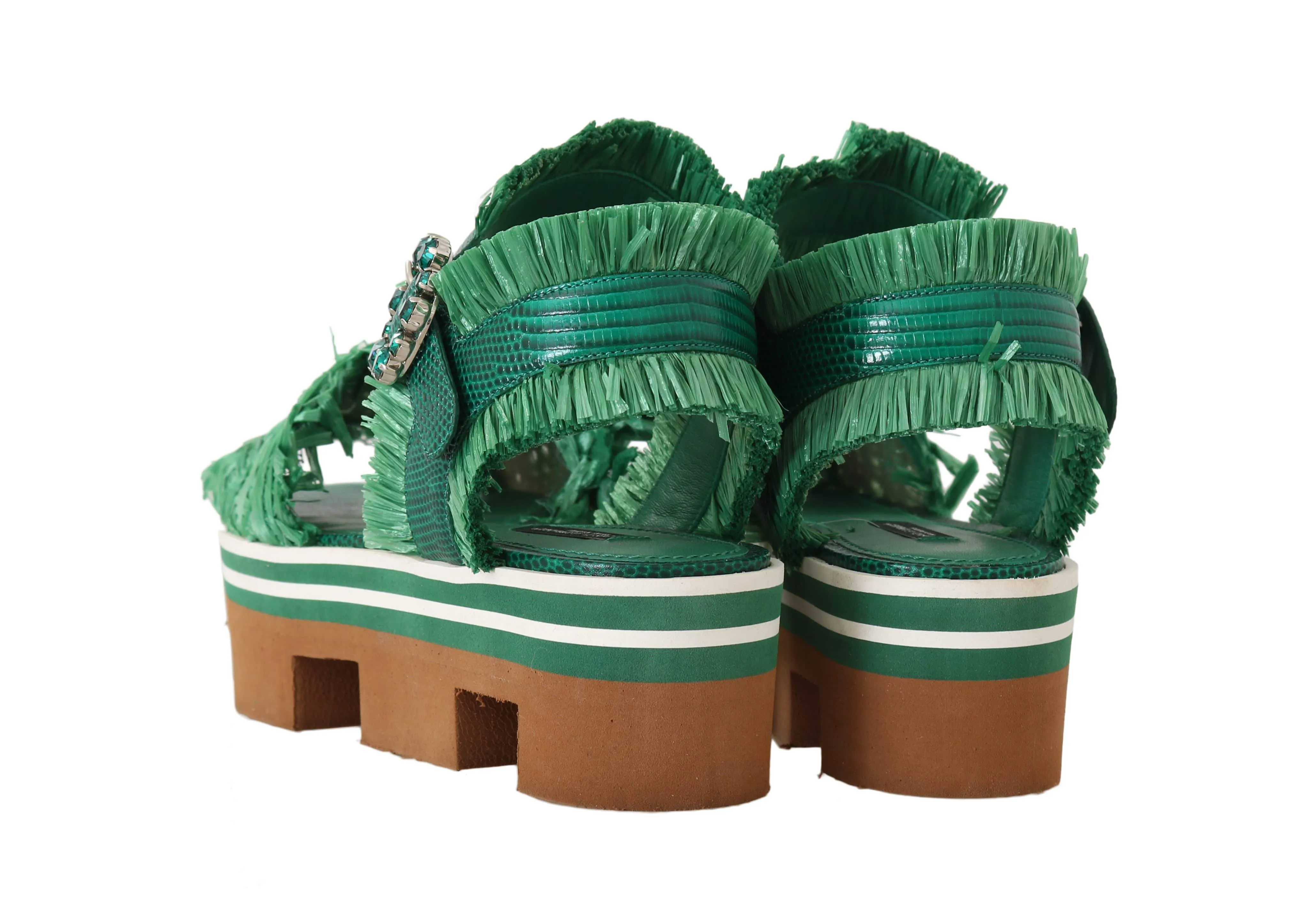 Green Raffia Ankle Strap Sandals
