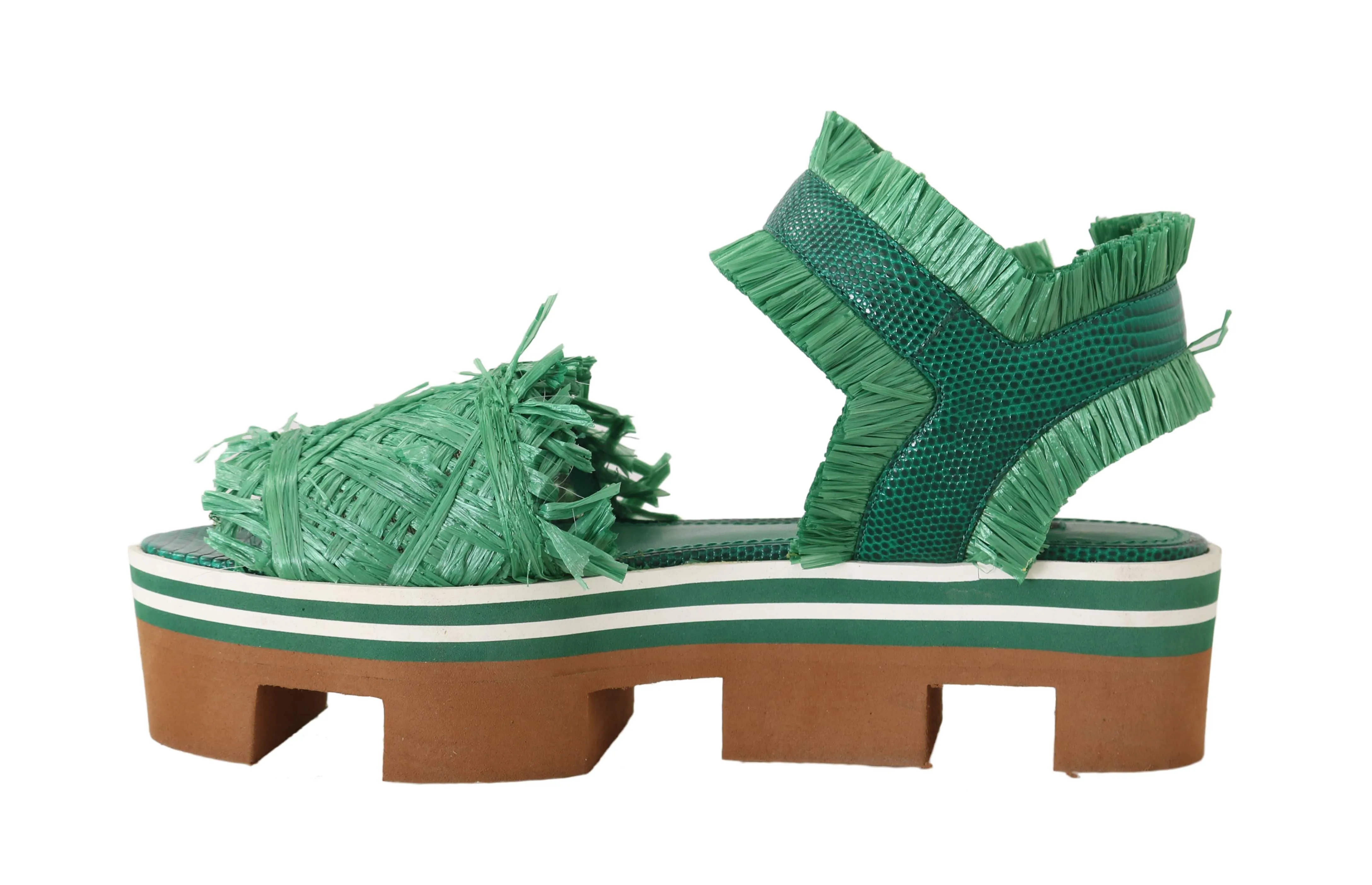 Green Raffia Ankle Strap Sandals