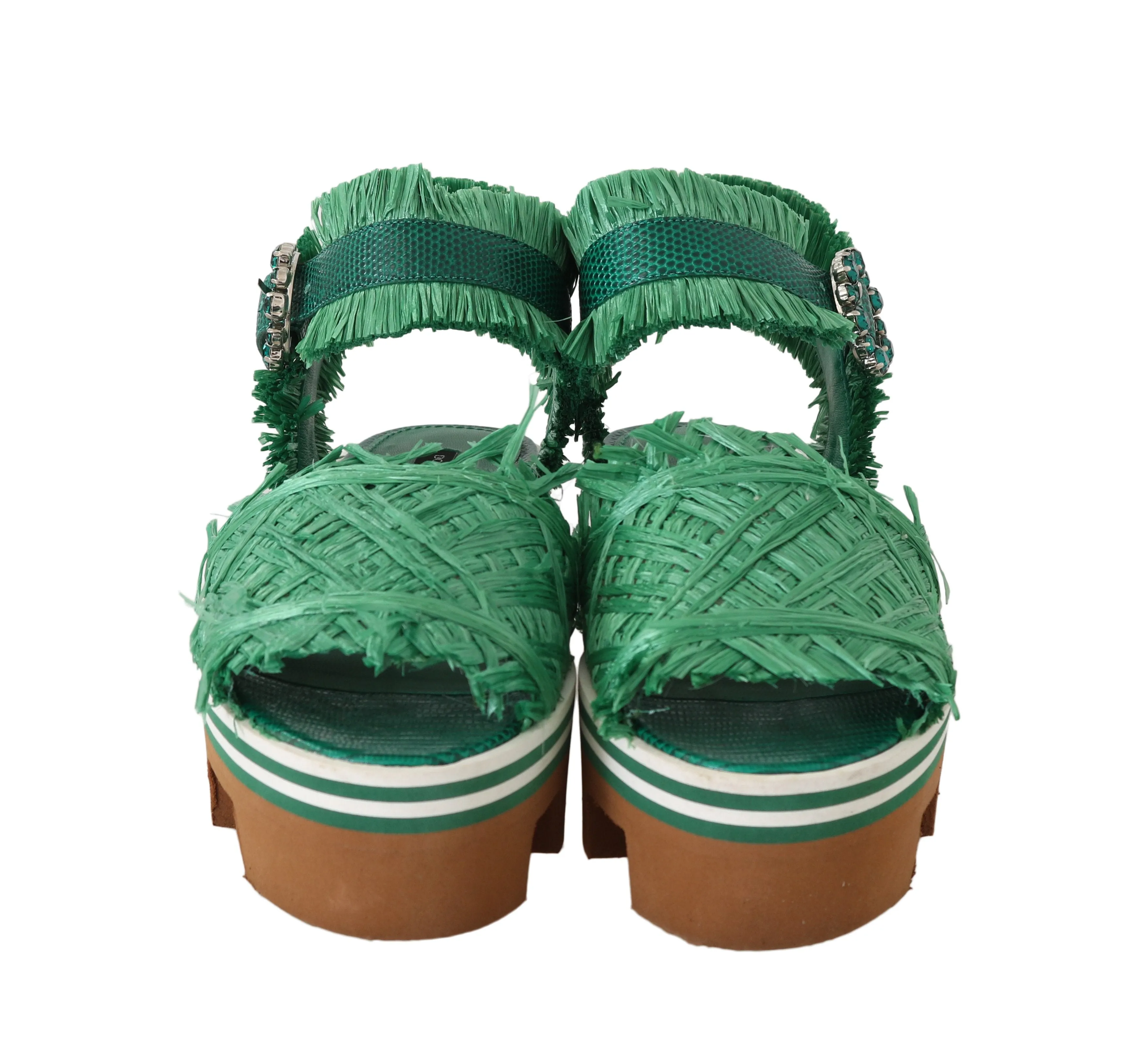 Green Raffia Ankle Strap Sandals