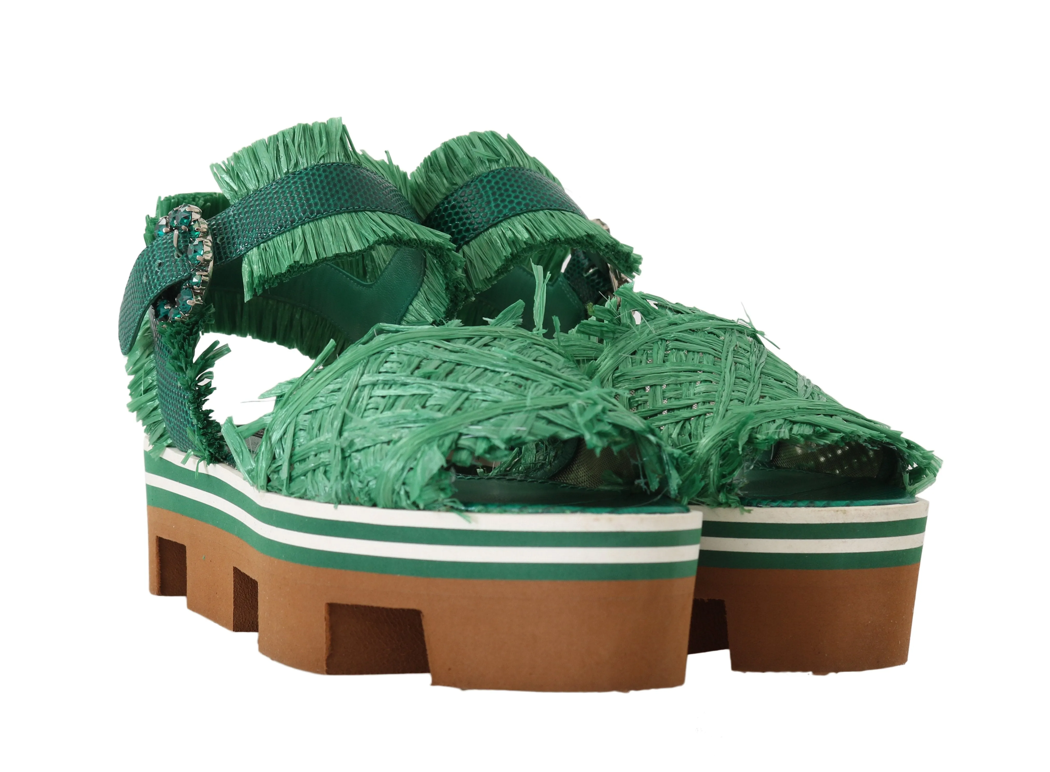 Green Raffia Ankle Strap Sandals