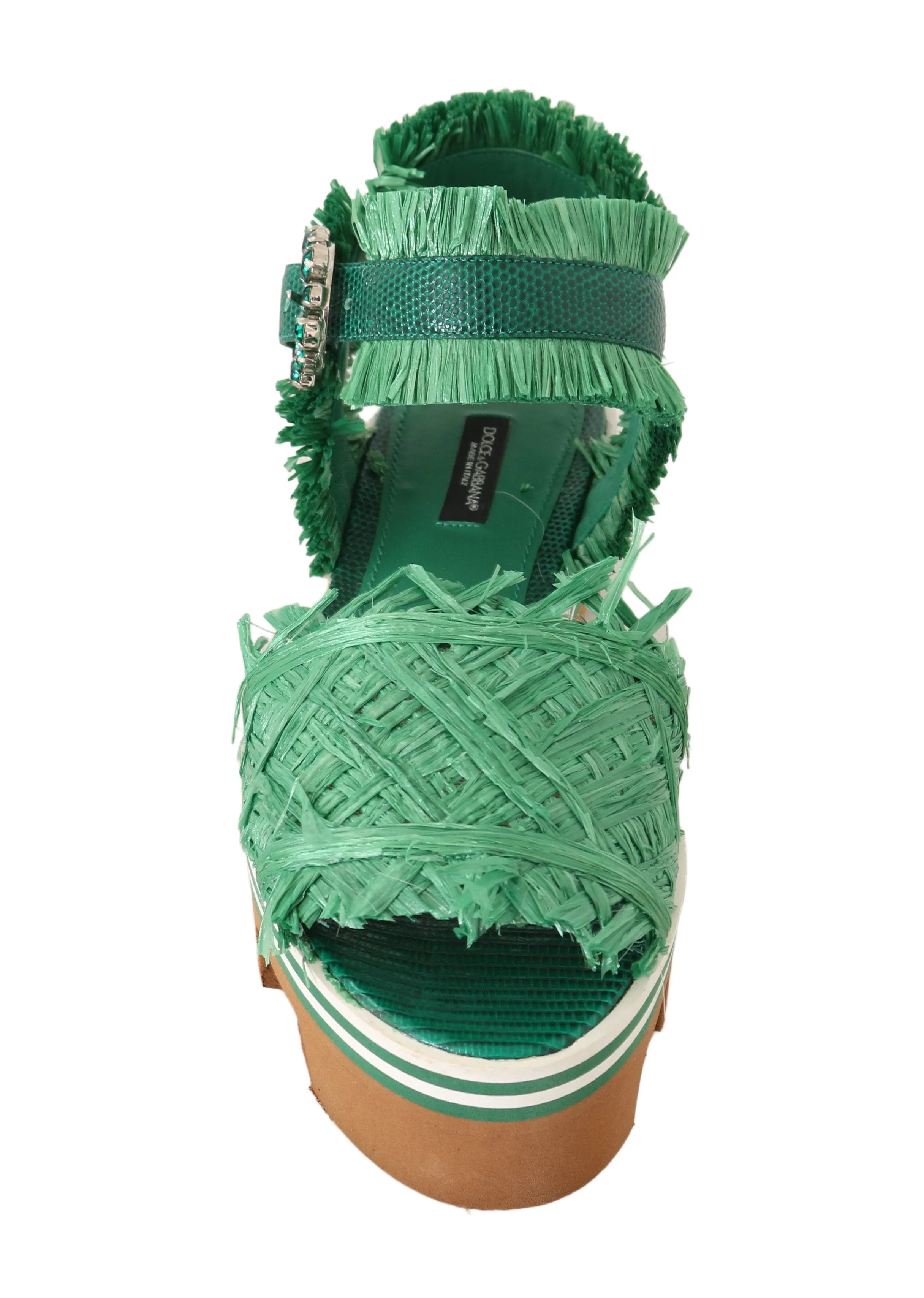Green Raffia Ankle Strap Sandals