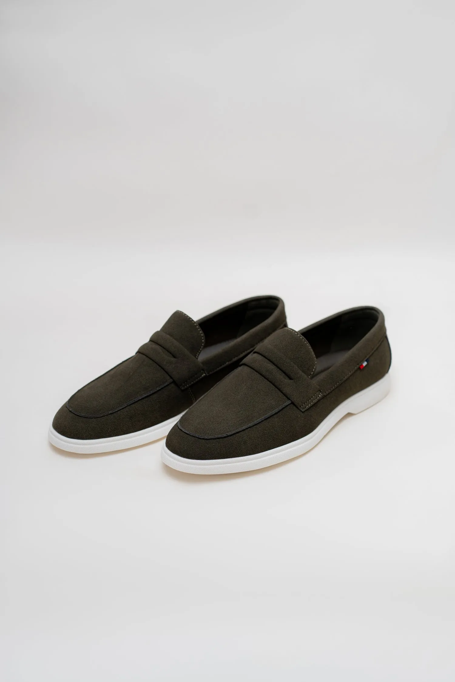 GREEN SUEDE PENNY LOAFERS