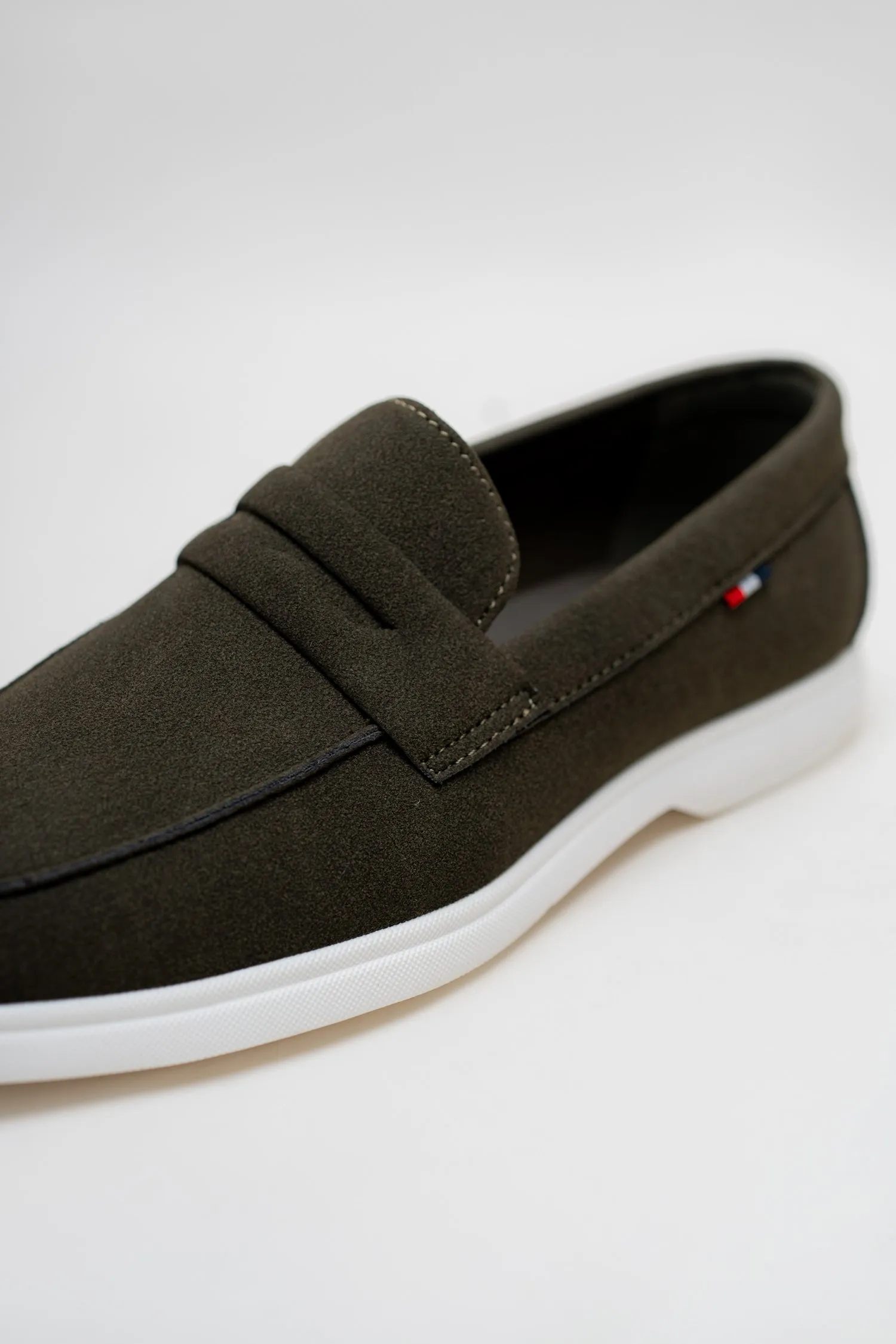 GREEN SUEDE PENNY LOAFERS