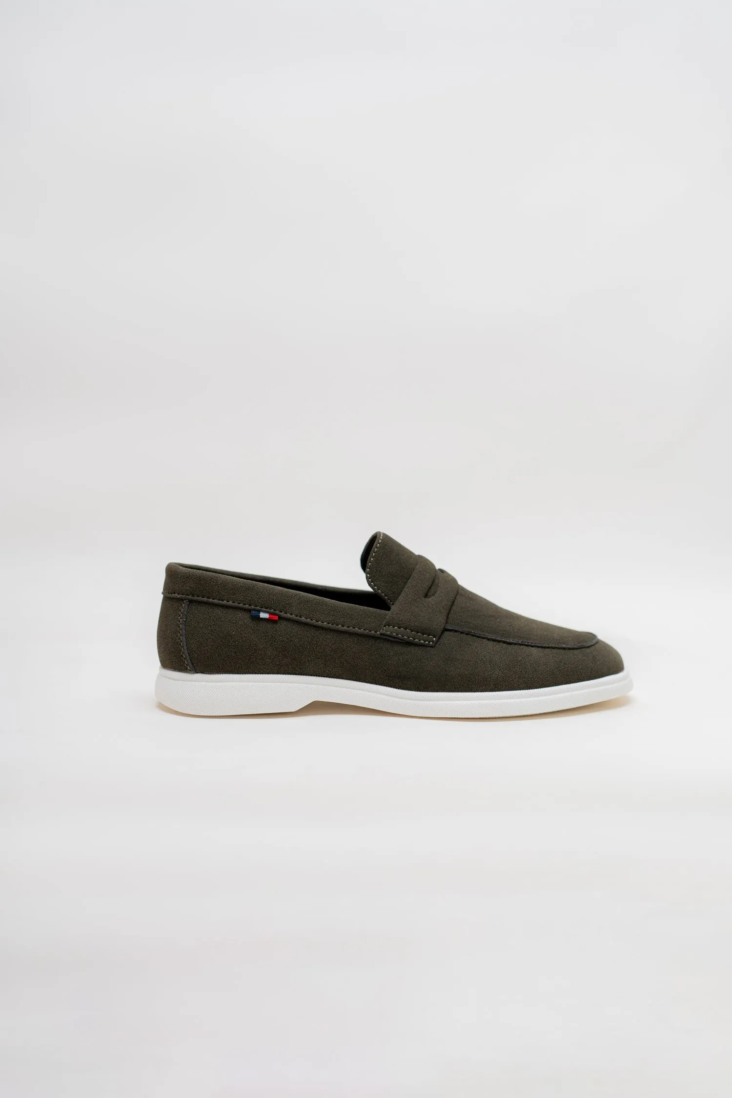 GREEN SUEDE PENNY LOAFERS