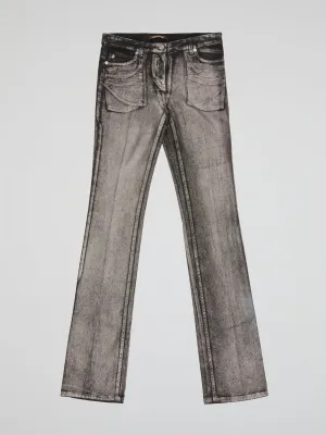 Grey Acid Wash Flared Jeans