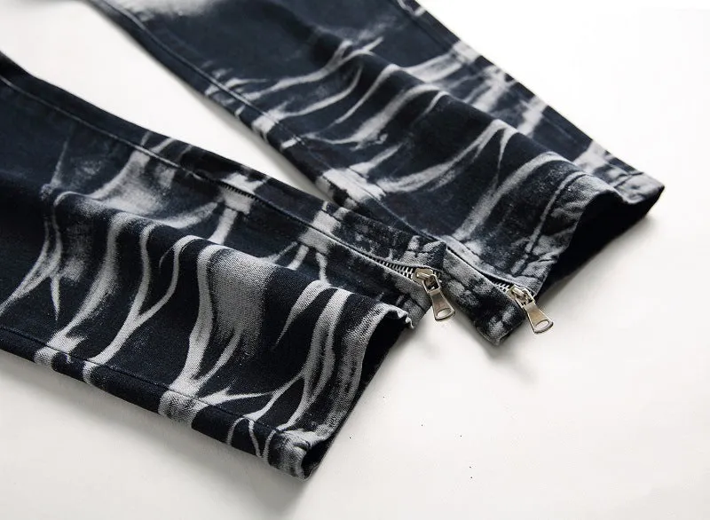Ground Jeans Casual Mid Waist Straight Pants Men's Ripped Jeans