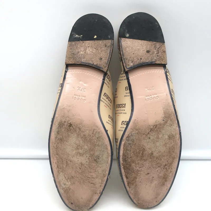 Gucci Princetown Mules Ivory Invite Stamp Print Leather Size 37.5 Flat Loafers