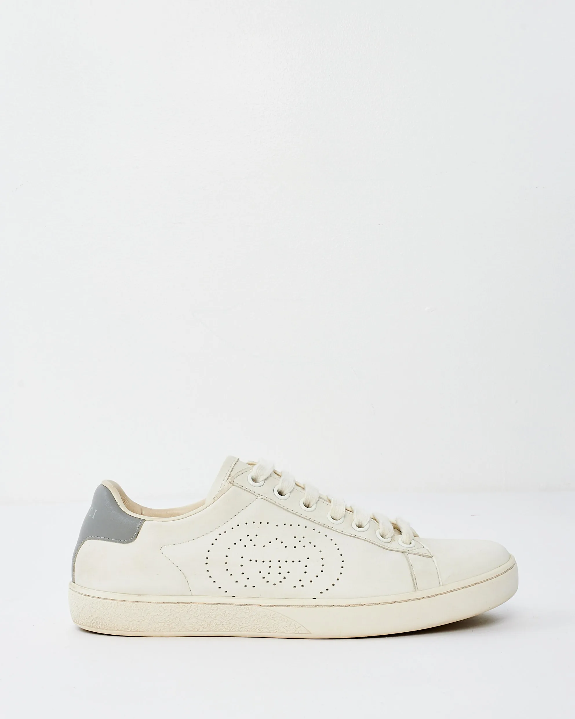Gucci White Leather Natural Ace Perforated Interlocking G Sneakers - 7