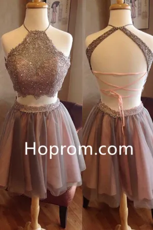 Halter Chiffon Homecoming Dress, Scoop Cross Strap Back Homecoming Dress