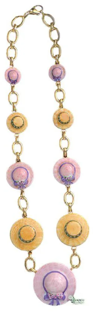 Hat Necklace: Pink And Yellow