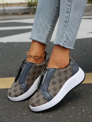 Hazel Blues® |  Floral Round Toe Sneakers with Zip