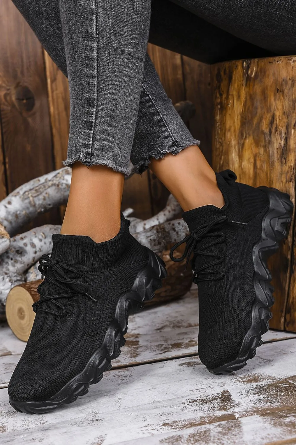 Hazel Blues® |  Mesh Lace-Up Round Toe Athletic