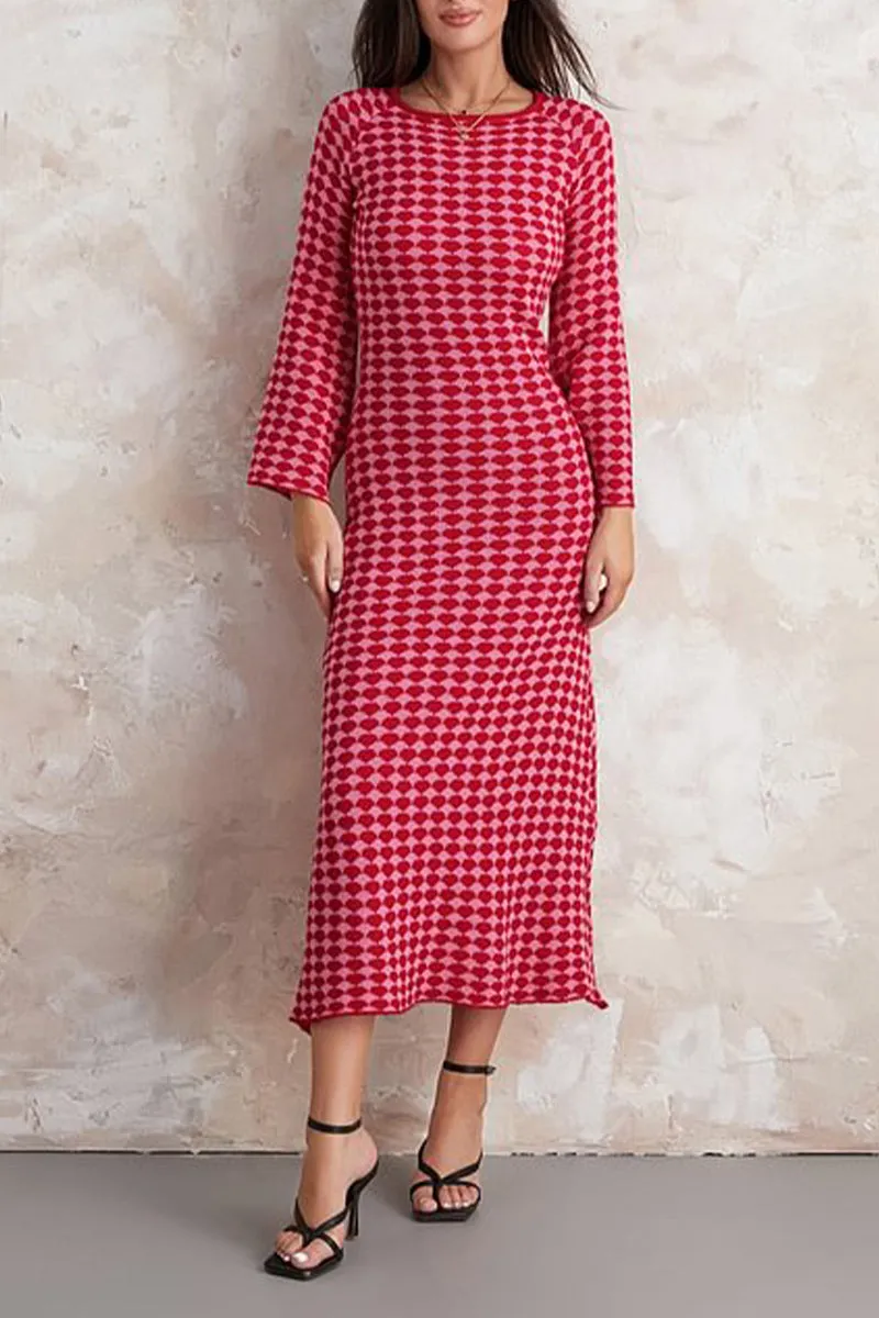 HBS1338 Retro Checkered Knit Dress