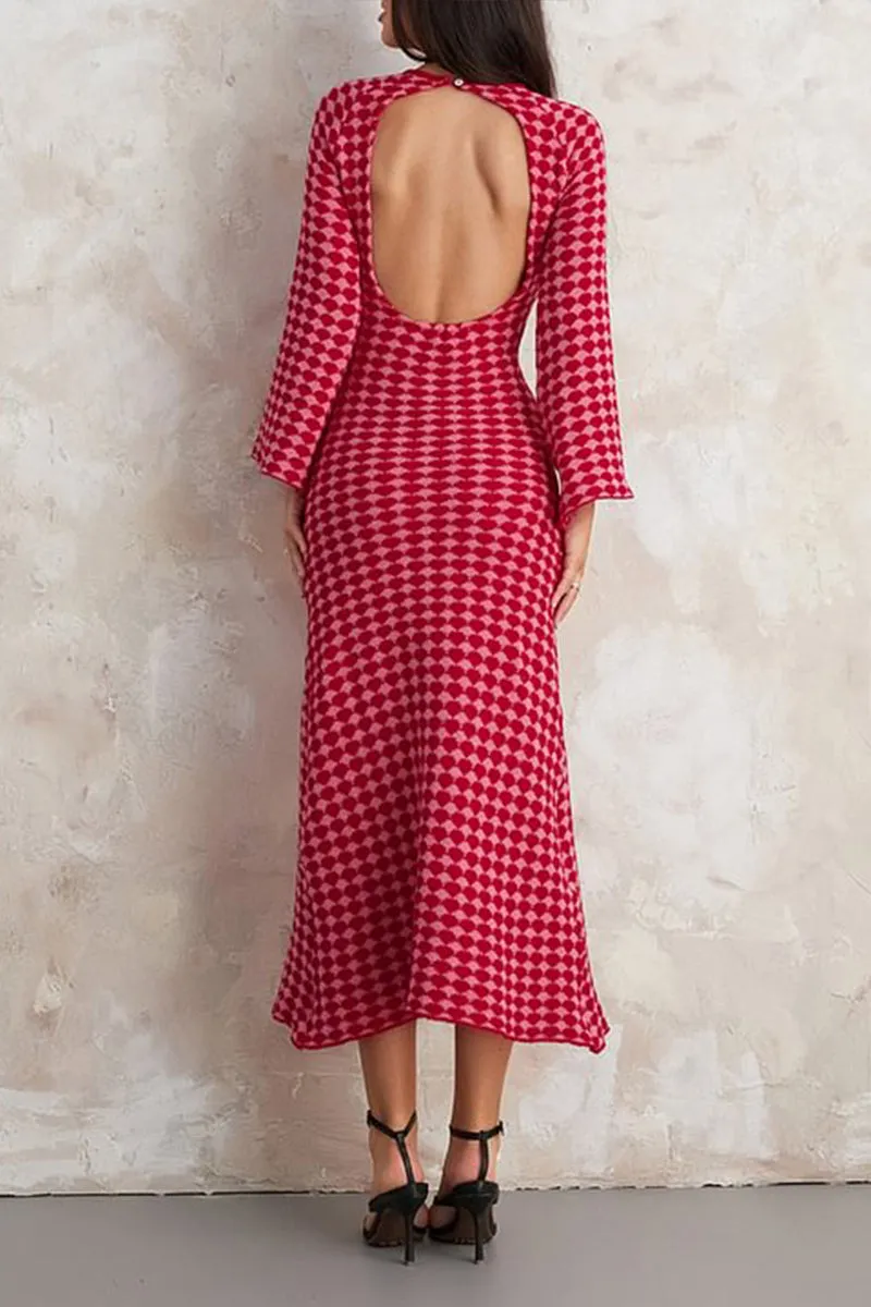 HBS1338 Retro Checkered Knit Dress