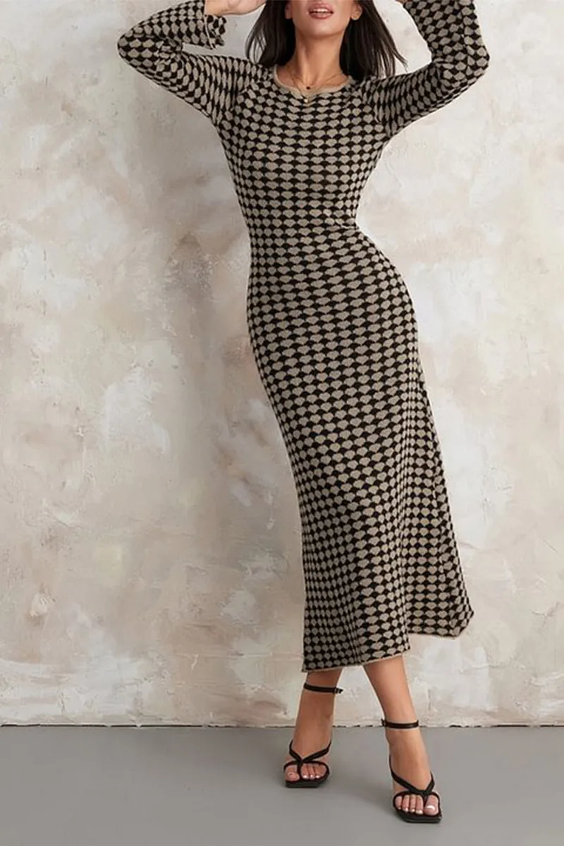 HBS1338 Retro Checkered Knit Dress