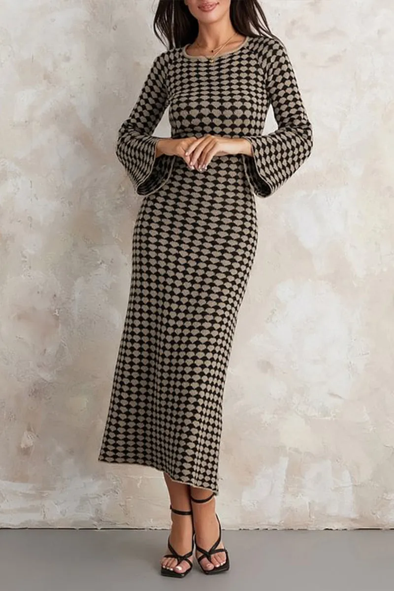 HBS1338 Retro Checkered Knit Dress