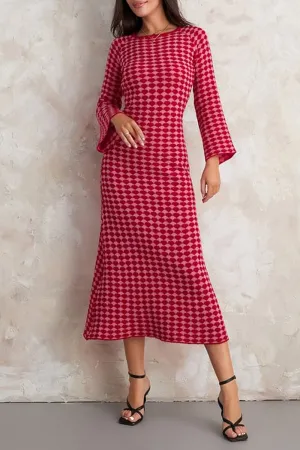 HBS1338 Retro Checkered Knit Dress