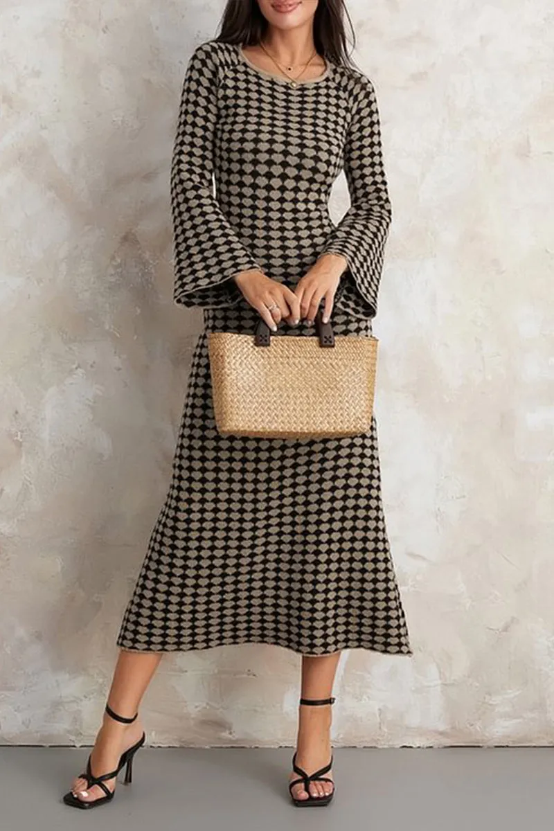 HBS1338 Retro Checkered Knit Dress