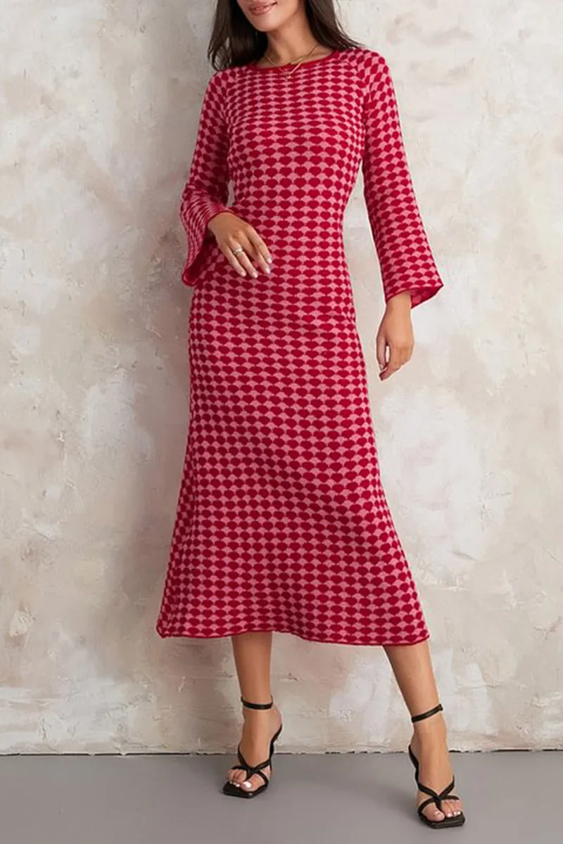 HBS1338 Retro Checkered Knit Dress