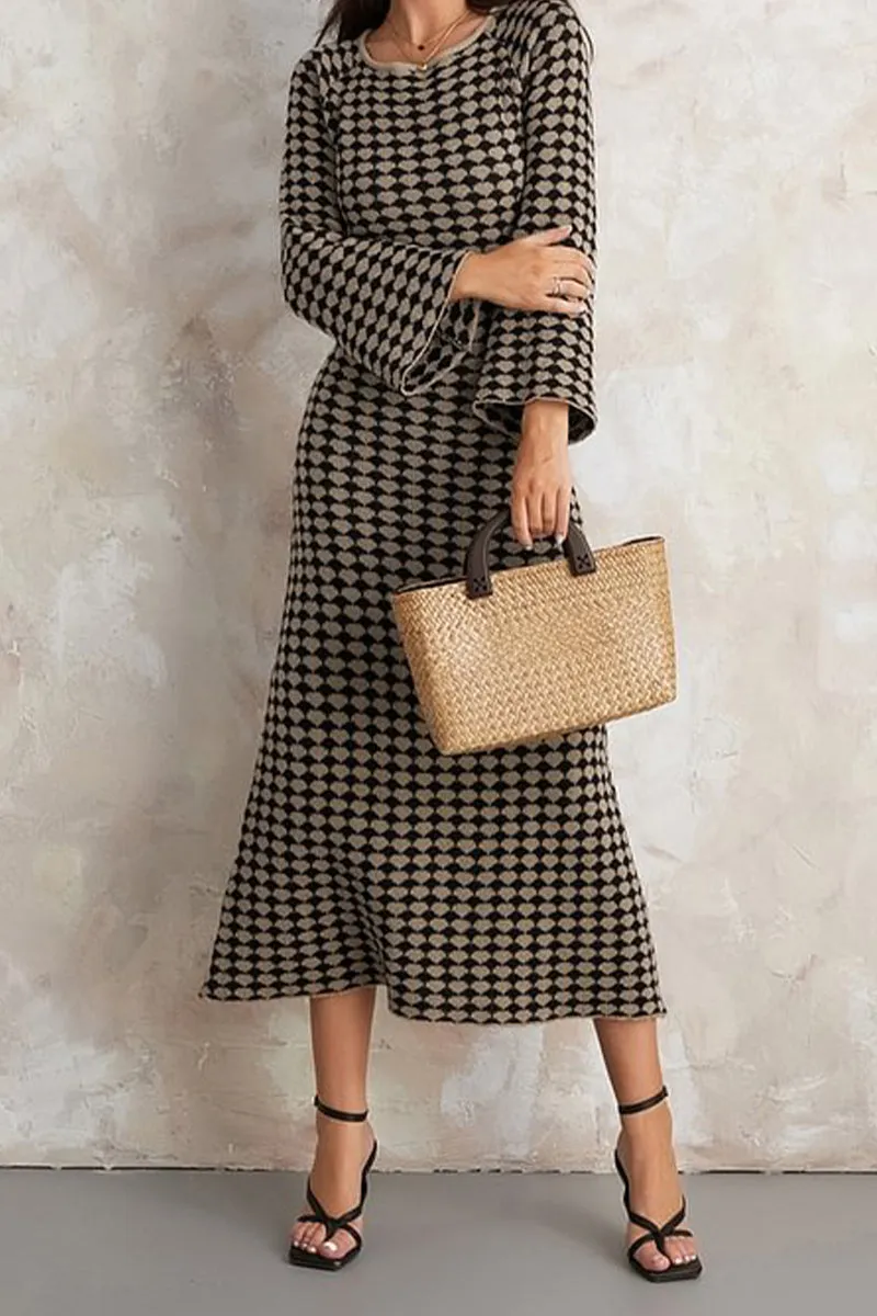 HBS1338 Retro Checkered Knit Dress