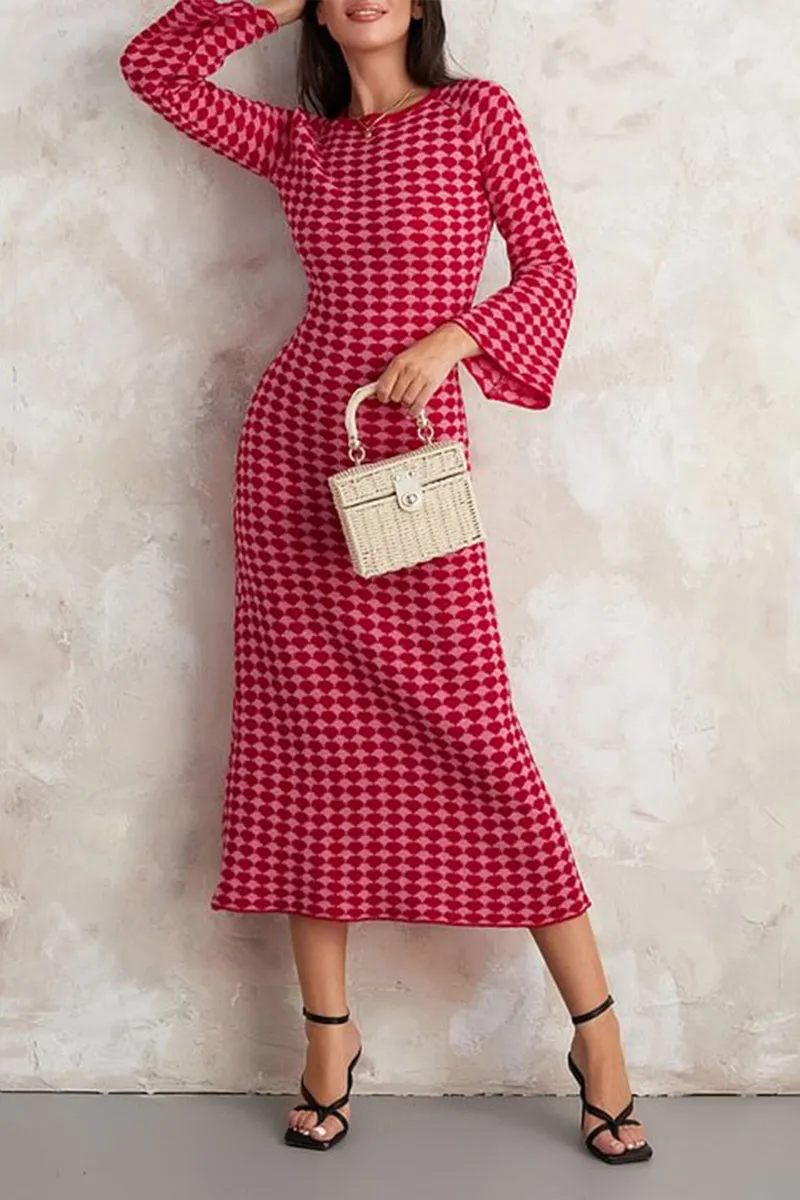 HBS1338 Retro Checkered Knit Dress