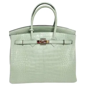 Hermes Birkin 35cm Vert D'Eau Matte Alligator Palladium Hardware