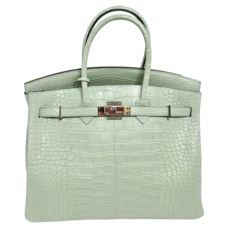 Hermes Birkin 35cm Vert D'Eau Matte Alligator Palladium Hardware