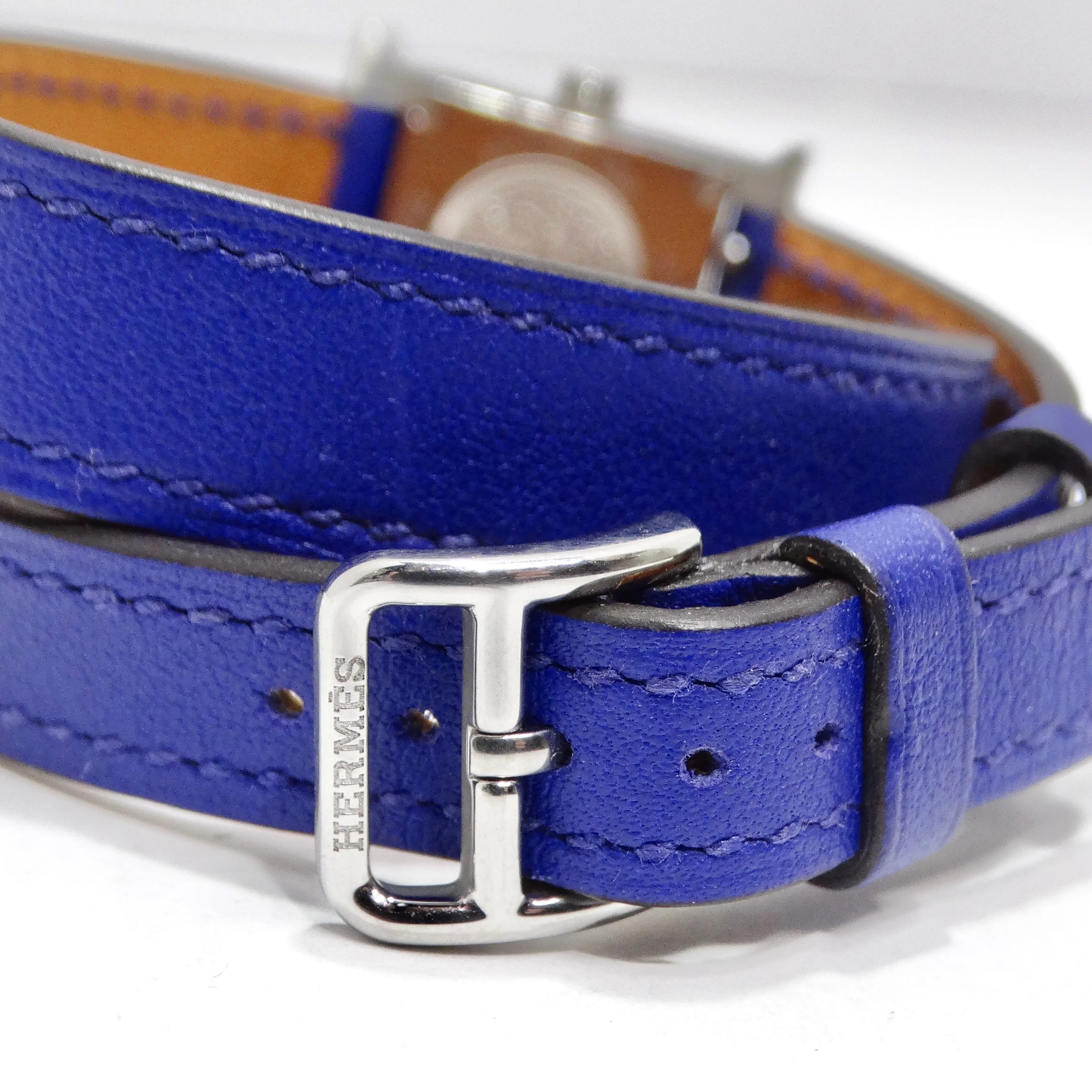 Hermes Heure H Hour Double Tour Quartz Watch Bleu Electrique