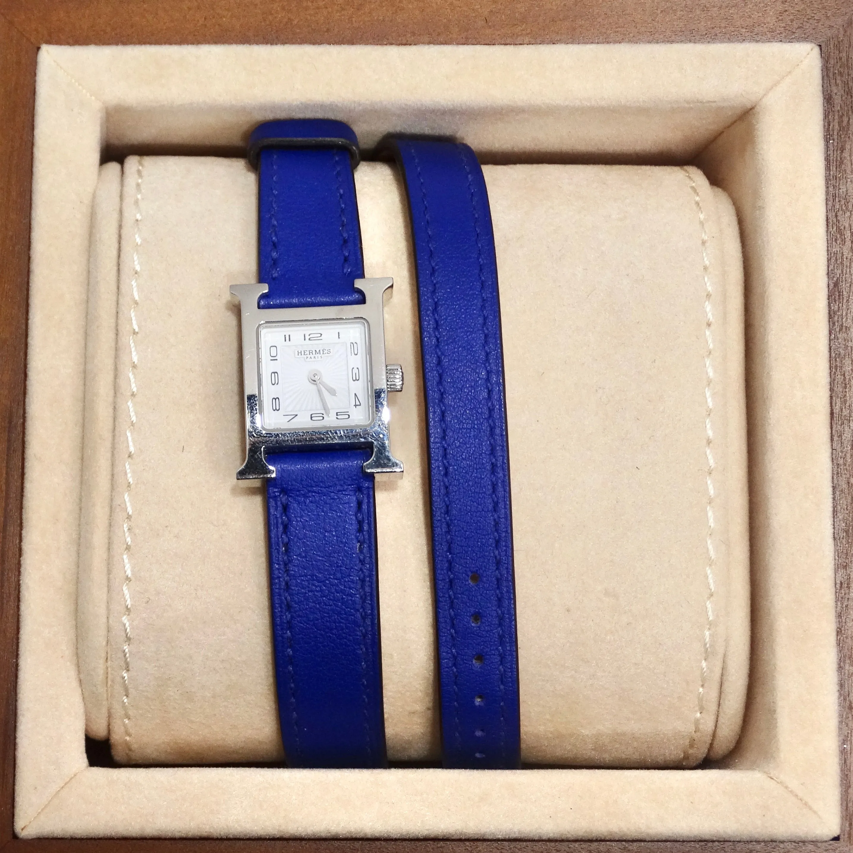 Hermes Heure H Hour Double Tour Quartz Watch Bleu Electrique