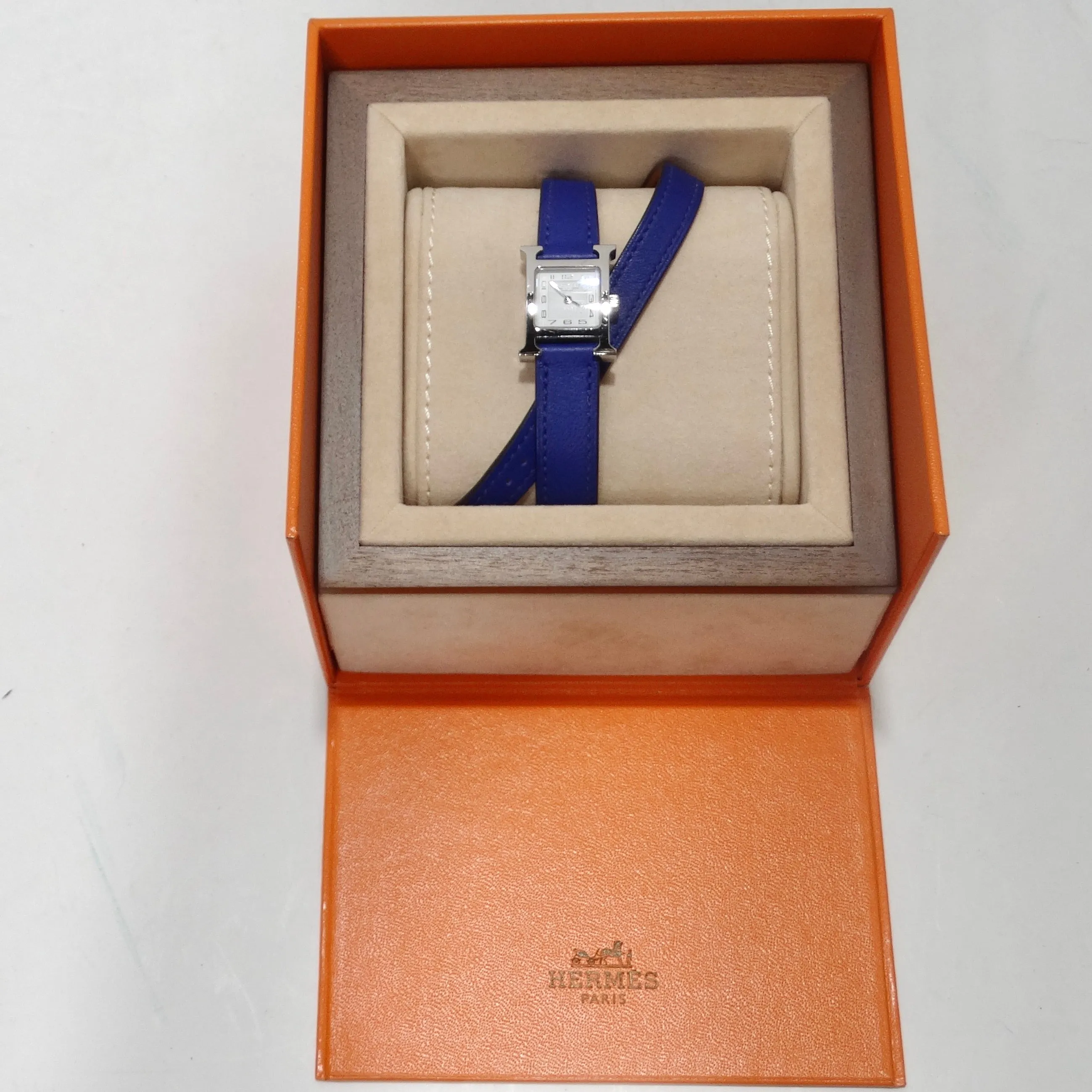Hermes Heure H Hour Double Tour Quartz Watch Bleu Electrique