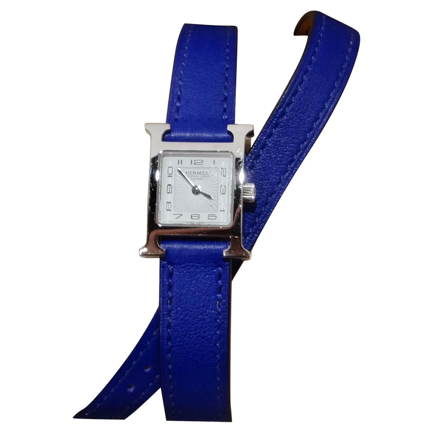 Hermes Heure H Hour Double Tour Quartz Watch Bleu Electrique