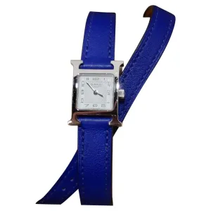 Hermes Heure H Hour Double Tour Quartz Watch Bleu Electrique