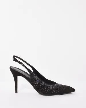 Hermès Black Suede & Rhinestone Festive 90 mm Pumps - 39