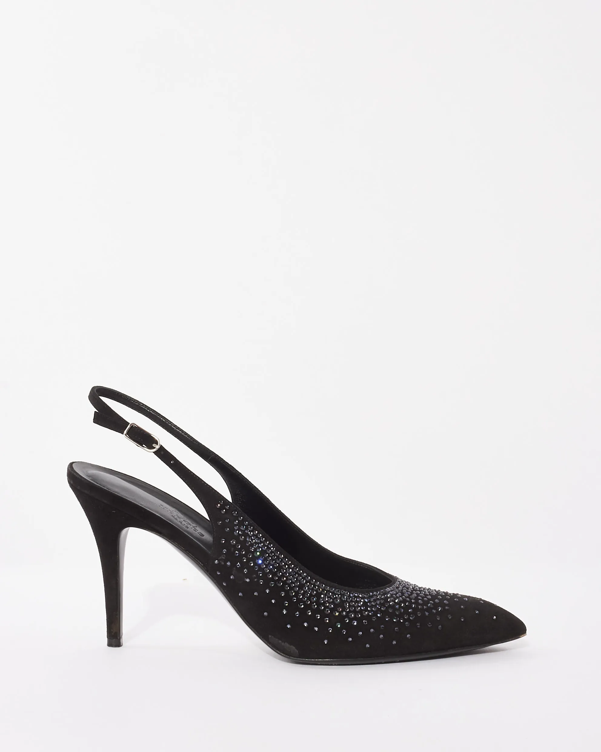 Hermès Black Suede & Rhinestone Festive 90 mm Pumps - 39