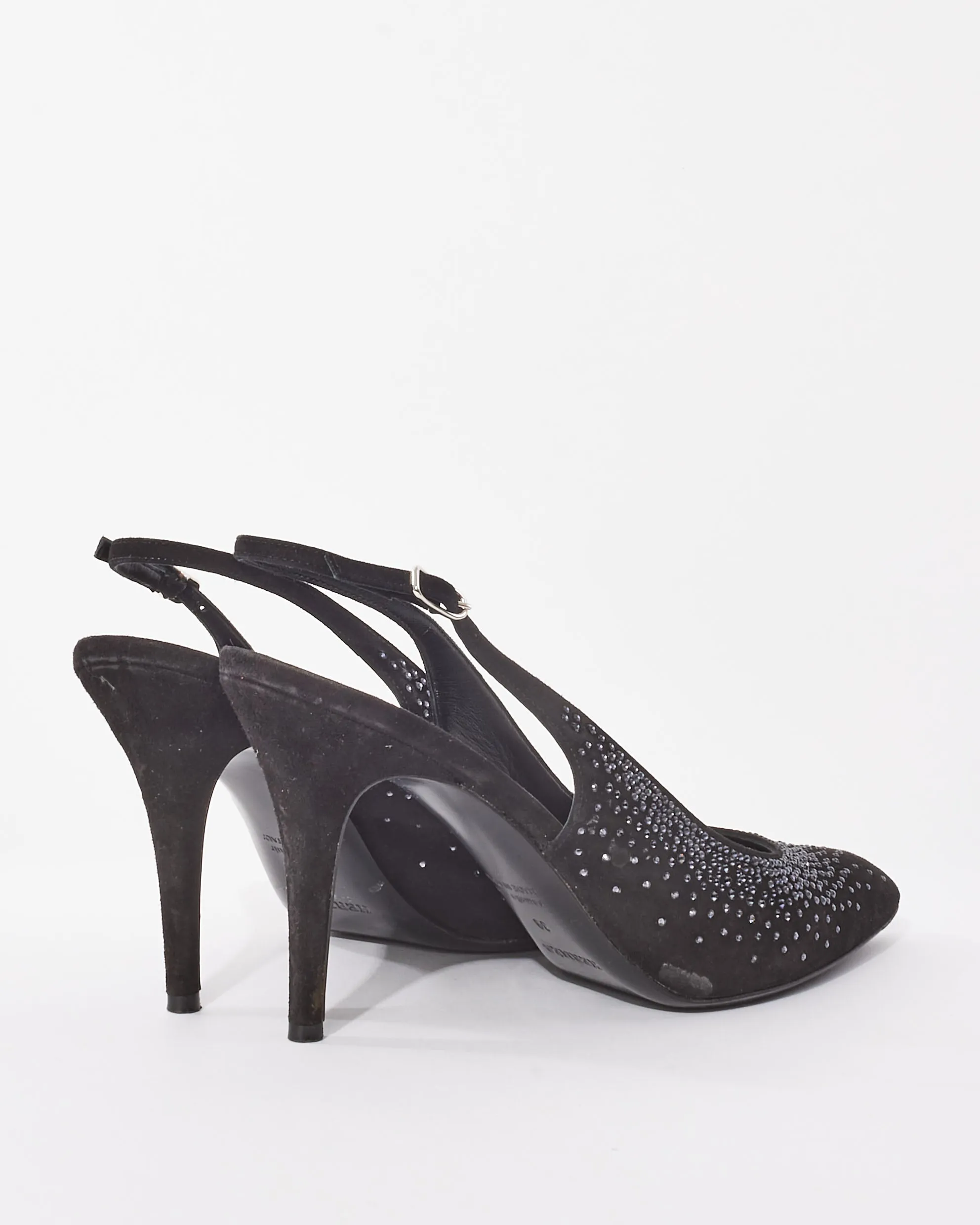 Hermès Black Suede & Rhinestone Festive 90 mm Pumps - 39