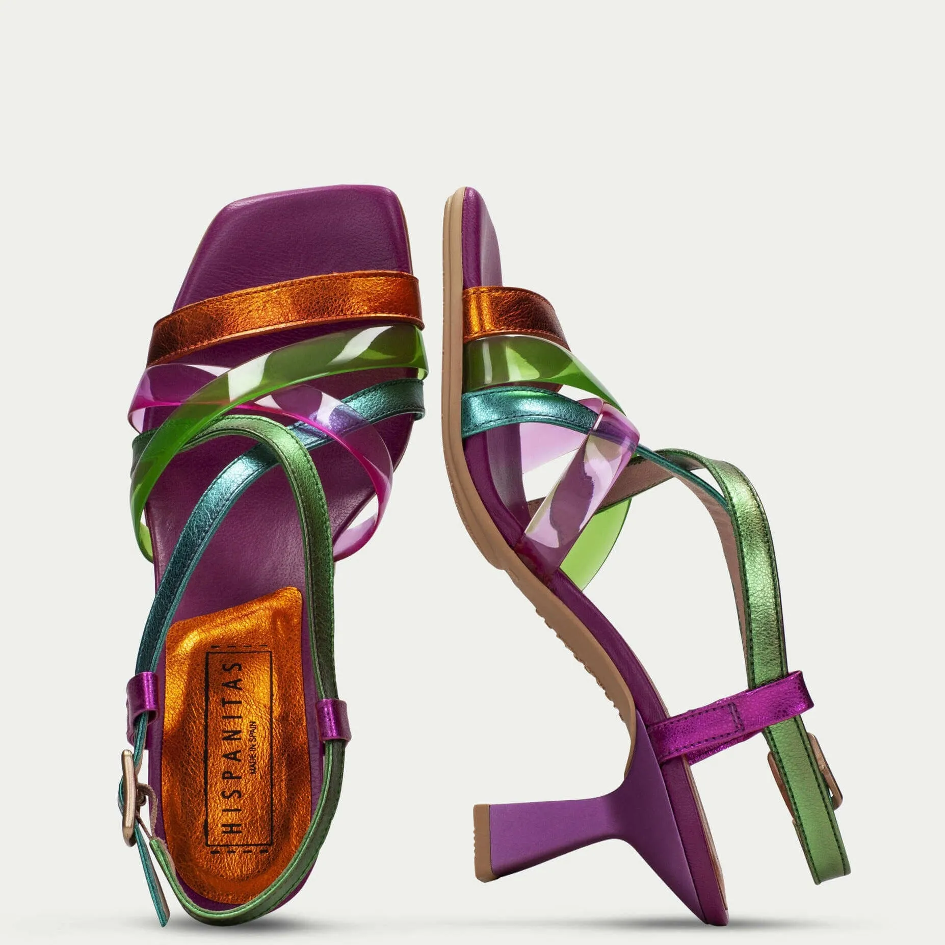 Hispanitas Multi Metallic Leather Low Heel Sandals