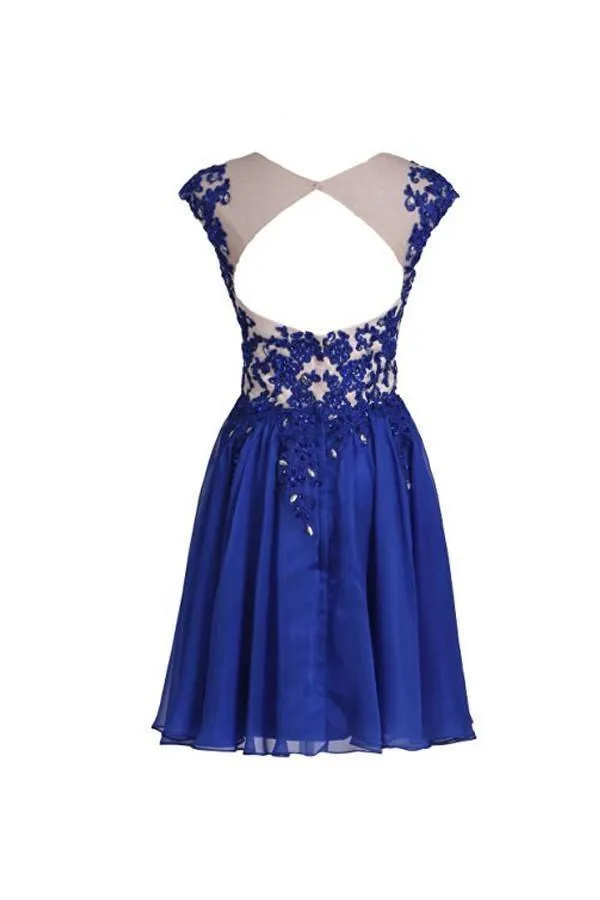 Homecoming Dress with Applique Open Back Short Prom Dress PG023
