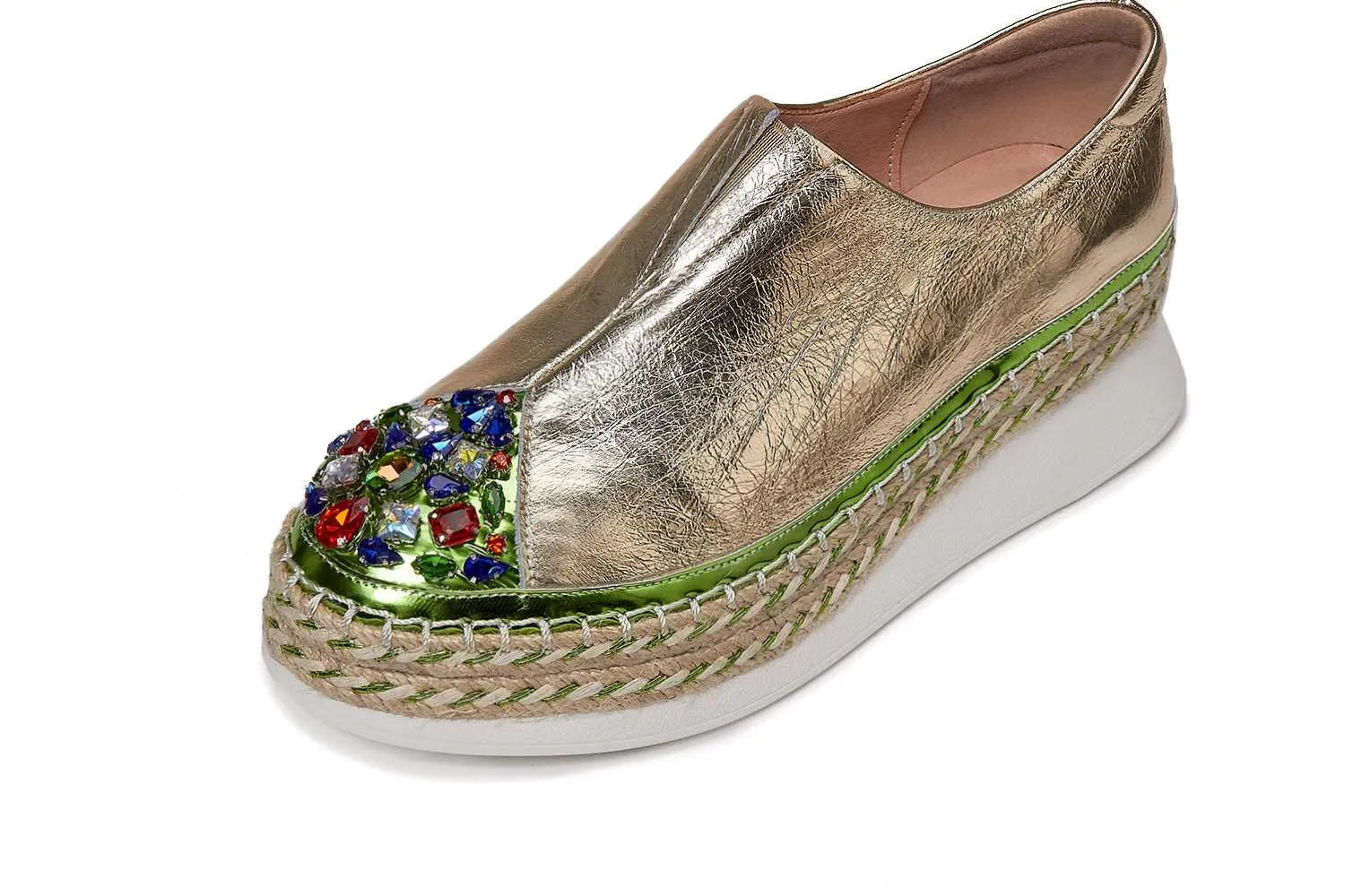 hot bling crystal genuine leather round toe high heels thick bottom slip on loafers women cozy vulcanized shoes